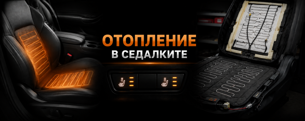 Отопление в седалките за автомобили в София – монтаж на подгрев за кожени и текстилни седалки, нагревателни подложки, оригинално управление и професионална инсталация.