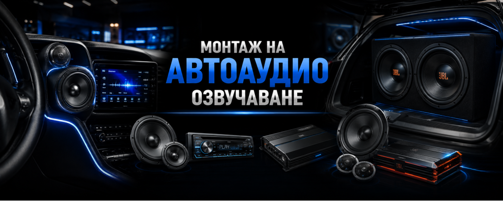 Монтаж на автоаудио и озвучаване в София – монтаж на автомобилни говорители, компонентни системи, субуфери, усилватели, автомобилни плеъри, DSP процесори и висококачествено автомобилно озвучаване.